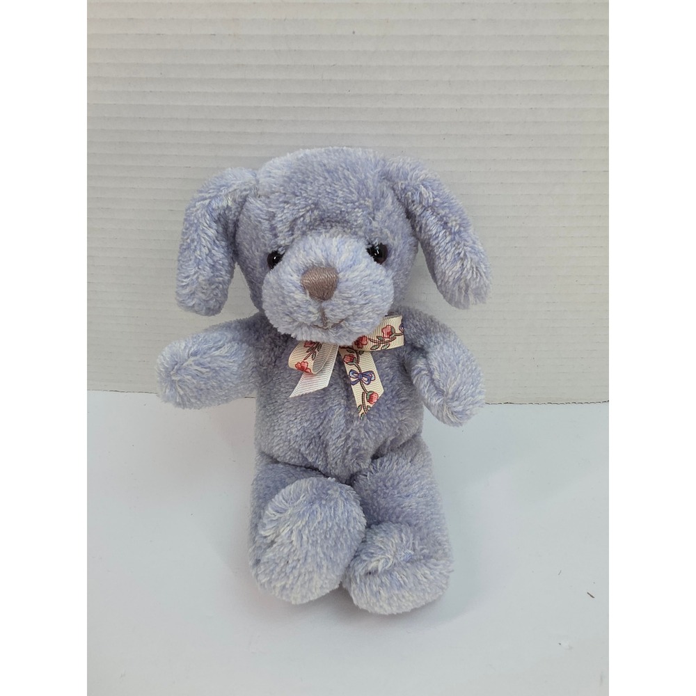 Gund Snuggler 1451 Plush Puppy Dog Periwinkle Blue Stuffed Animal Floral Bow‎ 9"